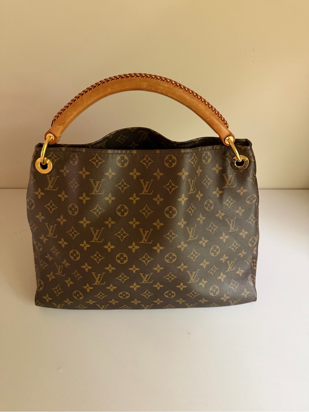 Louis Vuitton Brown Monogram Shoulder Bag with Tan Handle